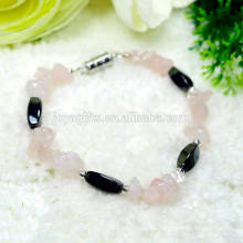 New arrival Natural Rose quartz chip with Magnetic 4 side twist beads stretch bracelet gemstone handmade bracelet